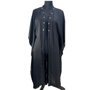 Black One Size Duster Kimono Cardigan Open Front Grommet Details Flowy Sheer‎